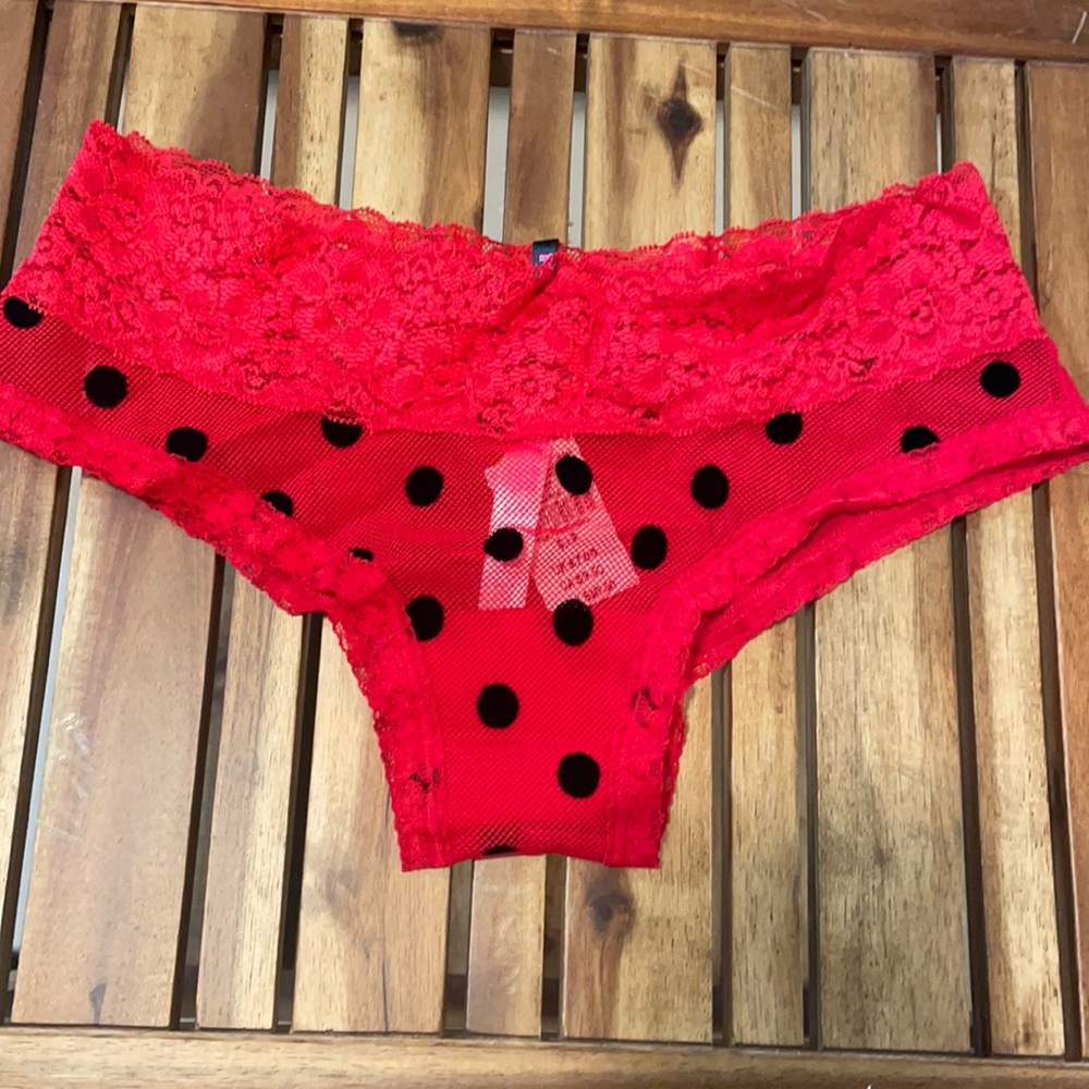 Pink by Victoria’s Secret red and black polka dot extra low rise cheekster Small